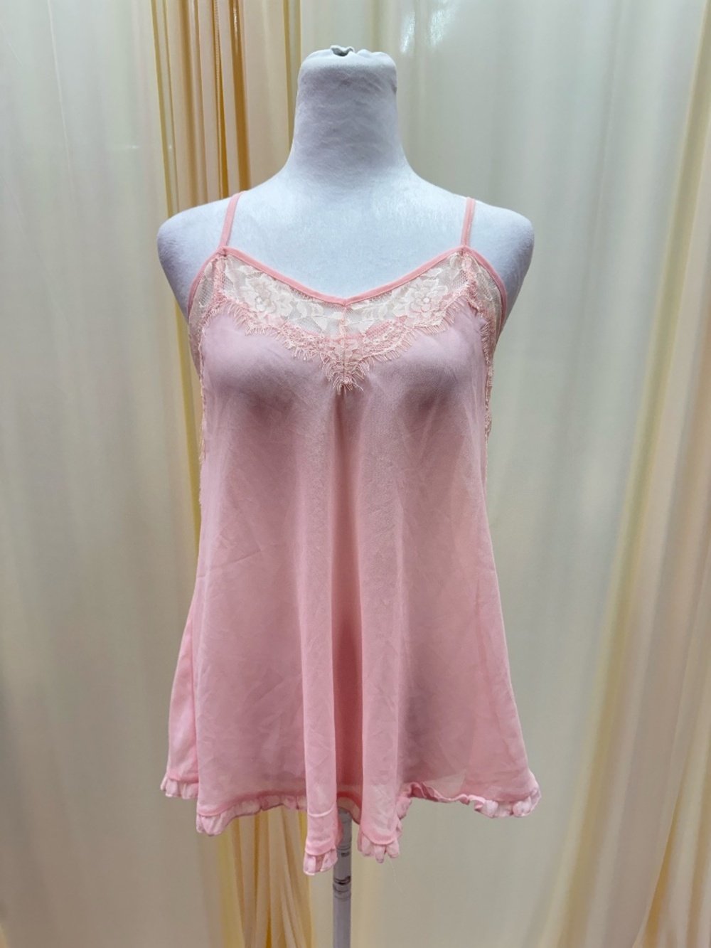 Flora Pink Sheer Lace Sleep Top Size Small